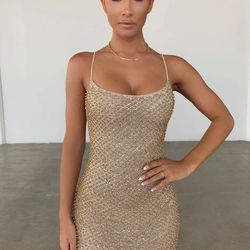 Embellished Mini Dress in Gold