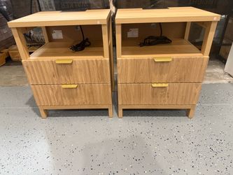 Pair of Wood Nightstands with Charging Station