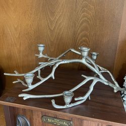 Silver Tone Metal Tree Branch Candelabra Candle Holder 5 Candles 21”L