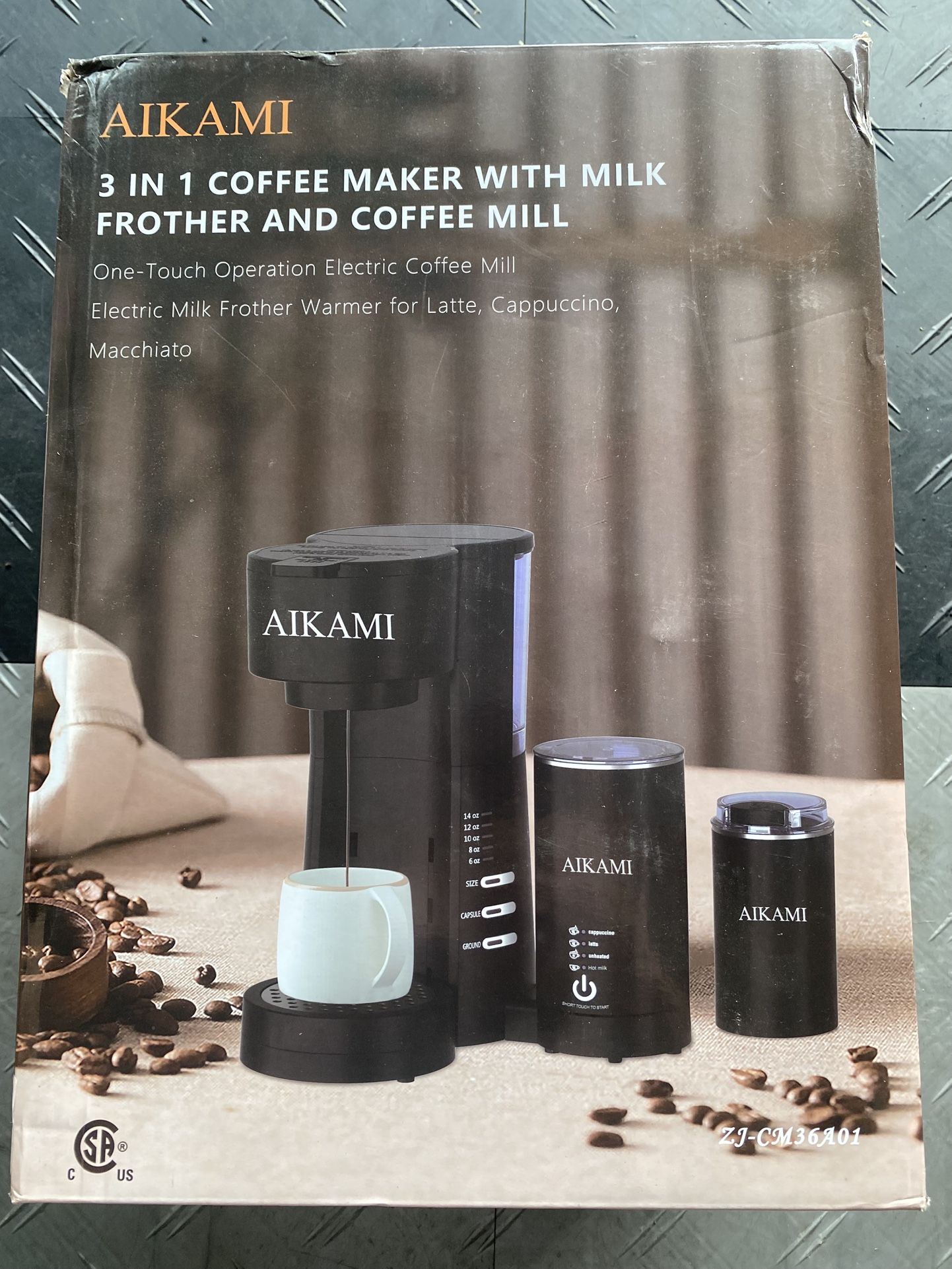 AIKAMI 3 IN 1 COFFEE MAKER WITH MILK FROTHER AND COFFEE MILL