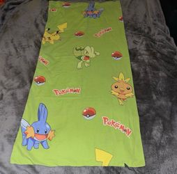 Vintage Extra Long Neon Green Pokemon Pillowcase Pokeballs & Multiple Pokemon