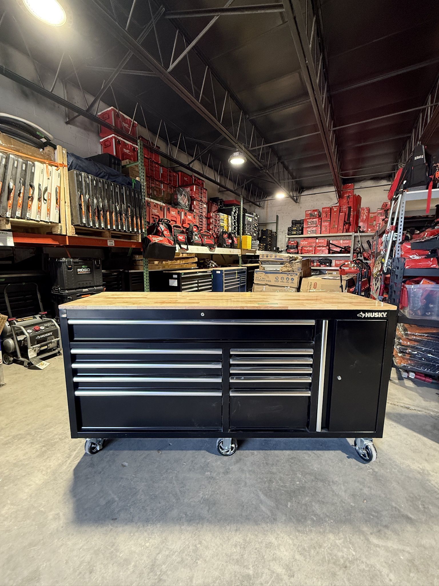 Husky 72” Gloss Black Tool Box with Cabinet