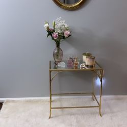 Vintage gold mirror and side table set 
