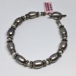 Cultured Pearls and Charm Bead Sterling Silver Bracelet