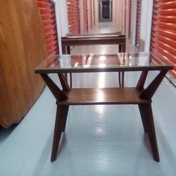 Small Antique  Office Table With Glass Top
