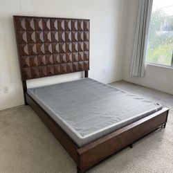 Solid Wood Art Deco Queen Bed Frame