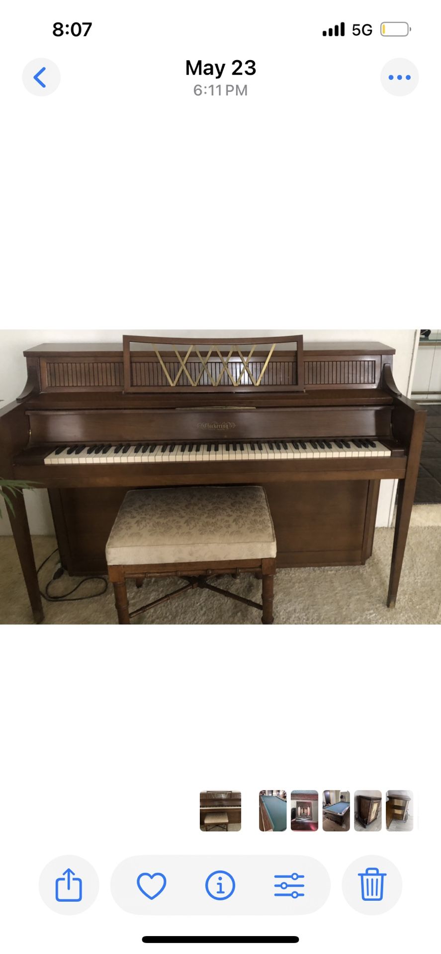 Chickering Upright Piano With Bench