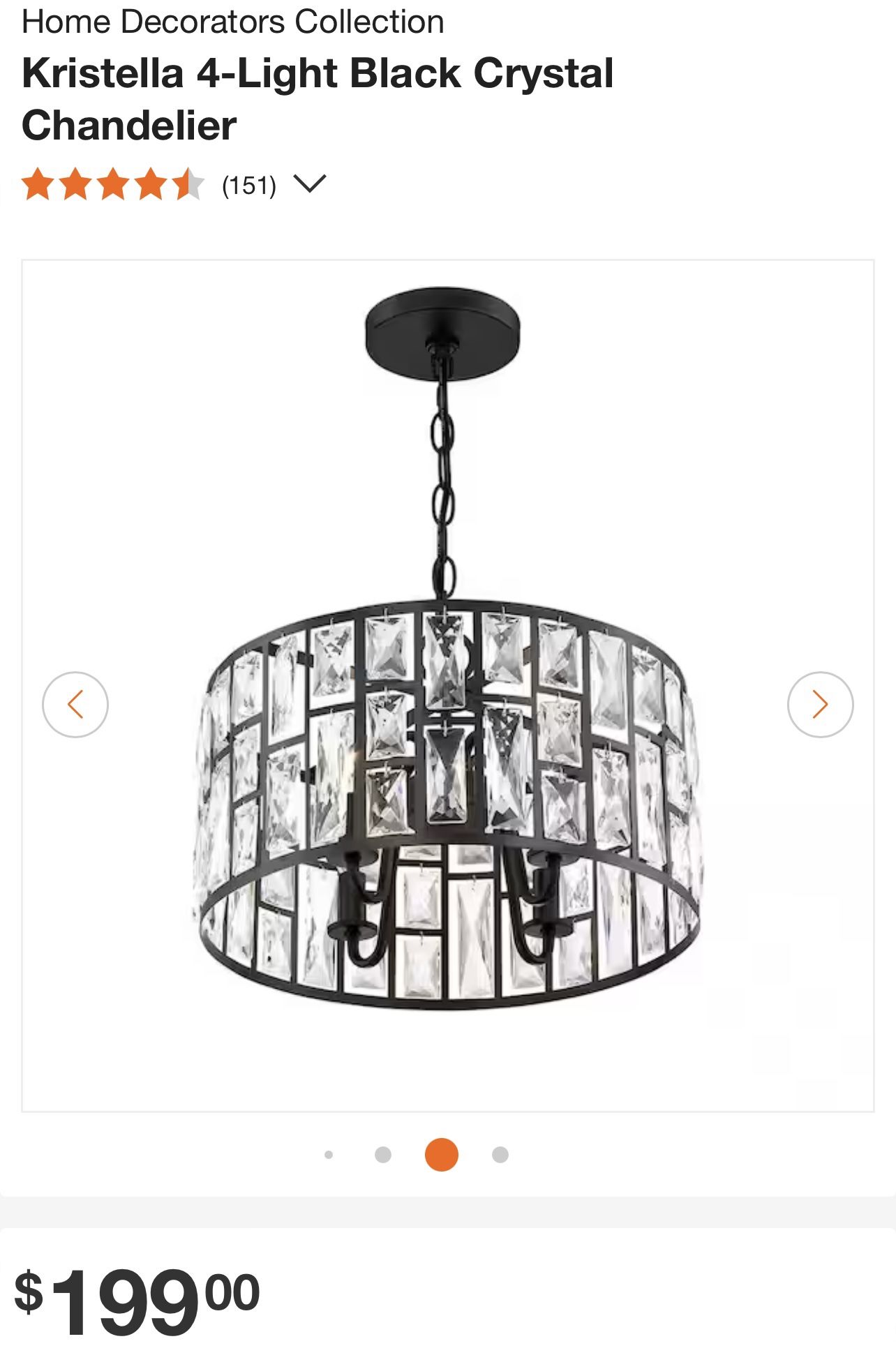 Home Decorators Collection Kristella 4-Light Black Crystal Chandelier