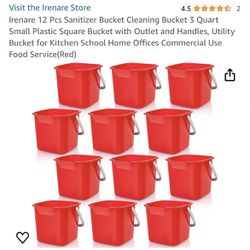 Irenare 12 Pcs Cleaning Sanitizer Bucket 3 Quart Small Plastic RED NEW $25