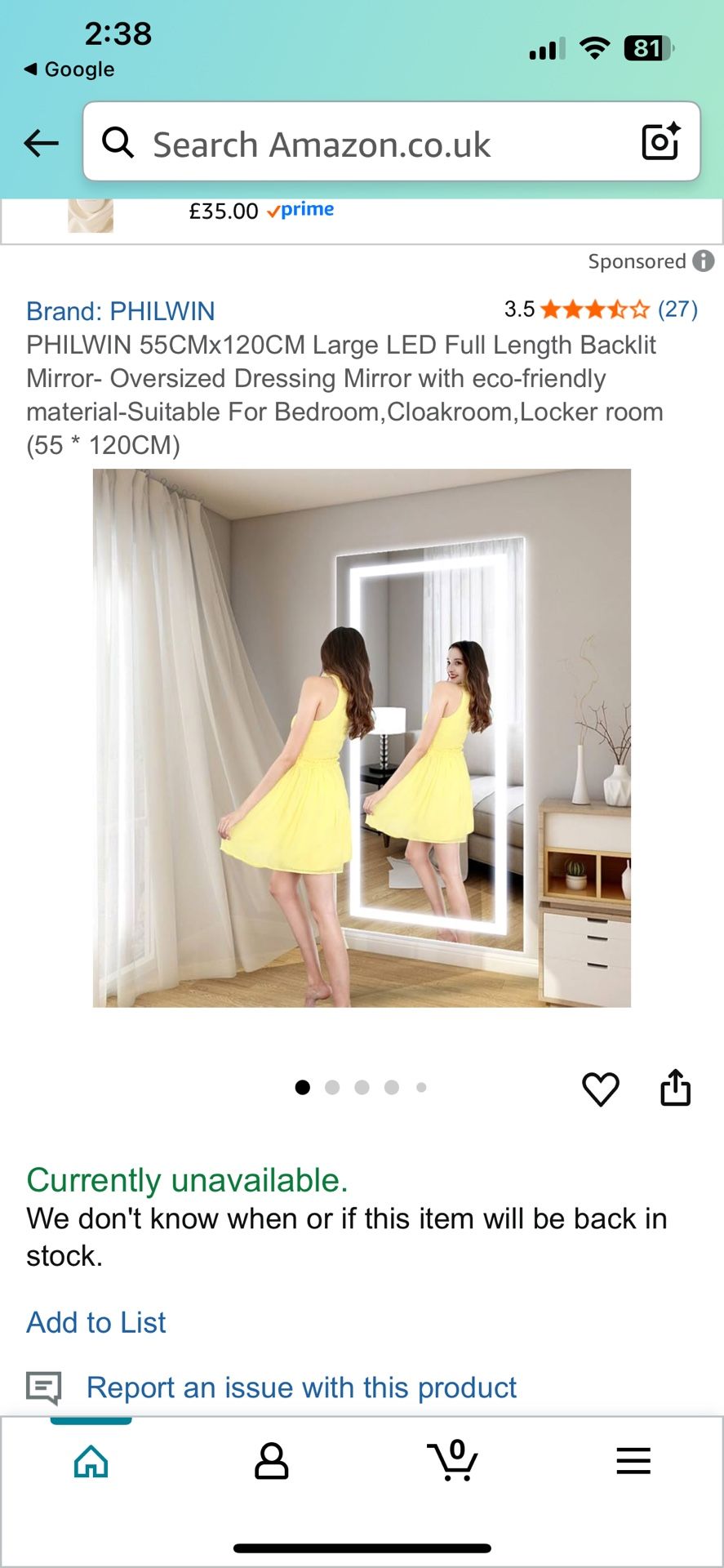 PHILWIN 55CMx120CM Large LED Full Length Backlit Mirror