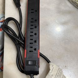 NEW 6 Outlet Heavy Duty Magnetic Power Strip, Metal Housing and 2 USB Ports,Red
