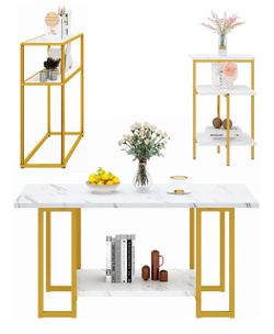 3pcs Living Room Table Set, Faux Marble