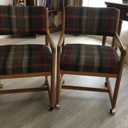 Pair of Wood and Cloth Roll Chairs 