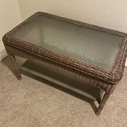 Brown Wicker Table With Glass Top 