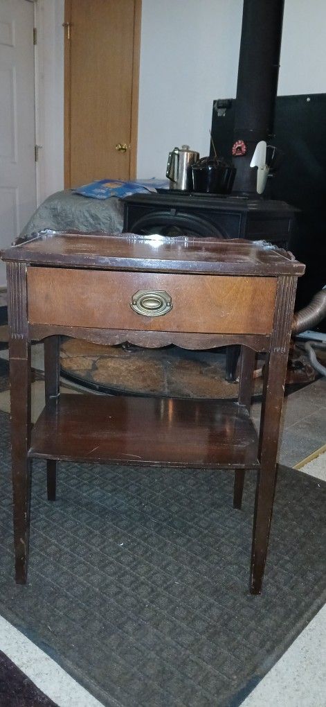 Antique Solid Wood Side Table with Drawer 