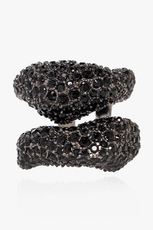 Alexander McQueen Black Pave Crystal Ring US 5.5 / HK 12 / 10 / 50 Cut Out Gunmetal IT Diamonds Stone Statement Gala