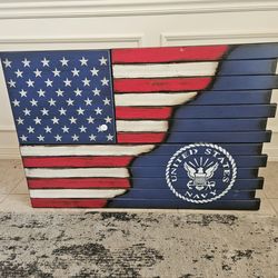 Wooden US Navy Flag Concealment Cabinet