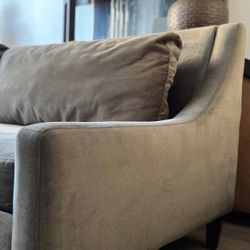 90” Elegant Taupe Velvet Fabric Discontinued Haverty’s Curved Sofa