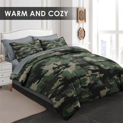 Pamnest King Size Quilt Set, 7-Piece Camouflage Military Camouflage Bedding for Kids and Adults, Military Wood Floral Sheet Sets with Fitting Sheet, 2