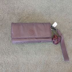Kipling AC8151 RUBI Snap Long Wallet Wristlet Polyamide Dark Maroon Metallic