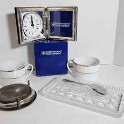 Silver Plated Clock & other items