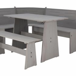 Linon Wickford Indoor Corner Dining Breakfast Nook Set with Storage, Table, and Bench, Seats 5-6, Gray