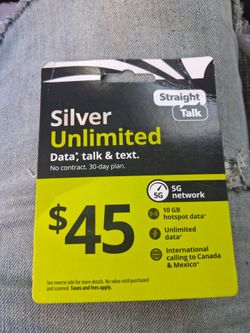 Straighttalk $45 card - Unlimited  Talk, Text & High Speed Data