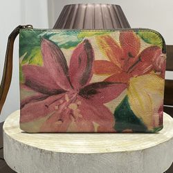 Patricia Nash Cassini Wristlet Clutch Floral Multi-Color Leather Handbag Zip