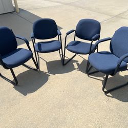 Set of 4 Blue Fabric Office Guest Chairs – Heavy-Duty Steel Frame – Comfortable & Durable