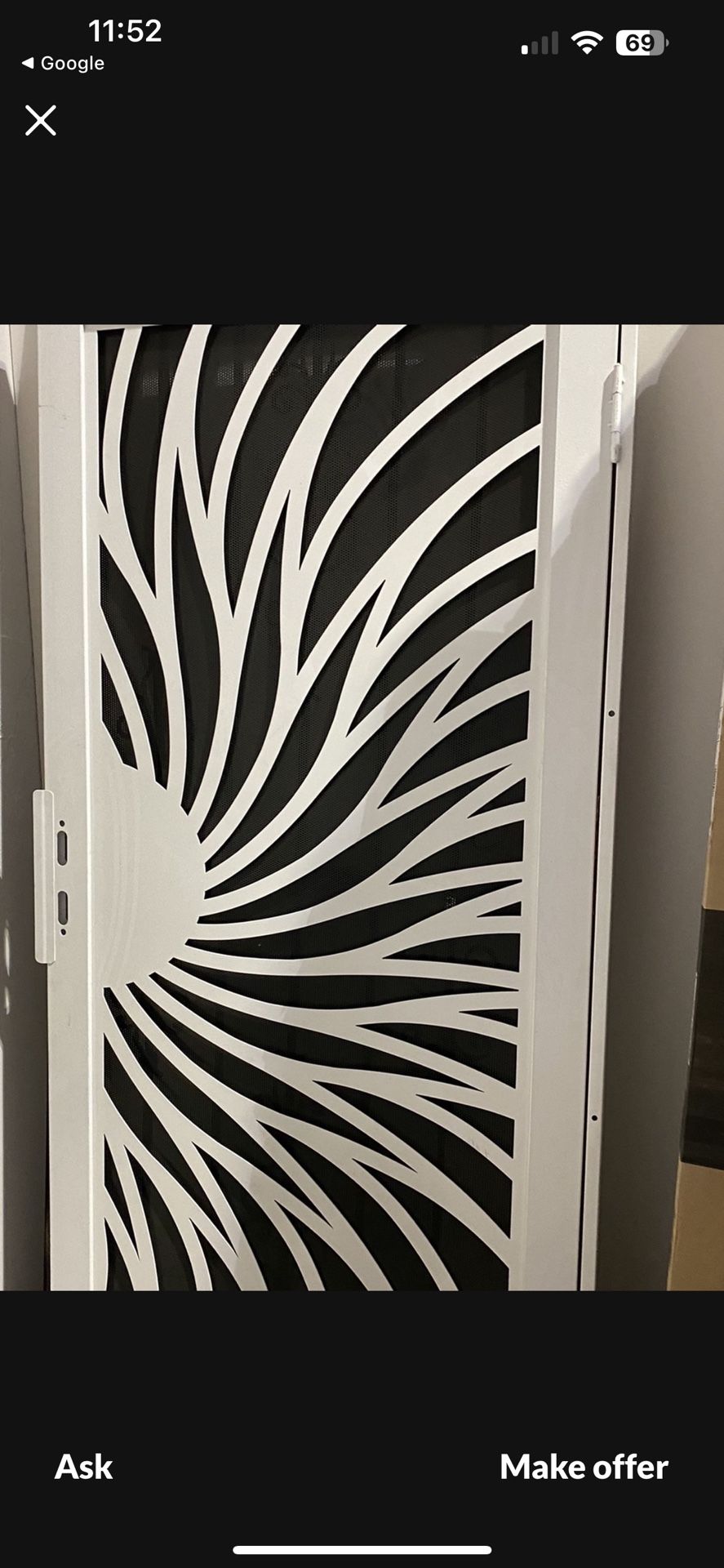 36 in. x 80 in. Solstice White Surface Mount Steel Security Door with Black Perforated Screen and Nickel Hardware