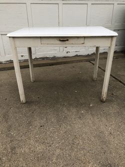 Vintage Enamel Top Table with Drawer