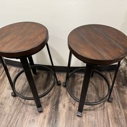 Wooden With Metal Frame Countertop Stools
