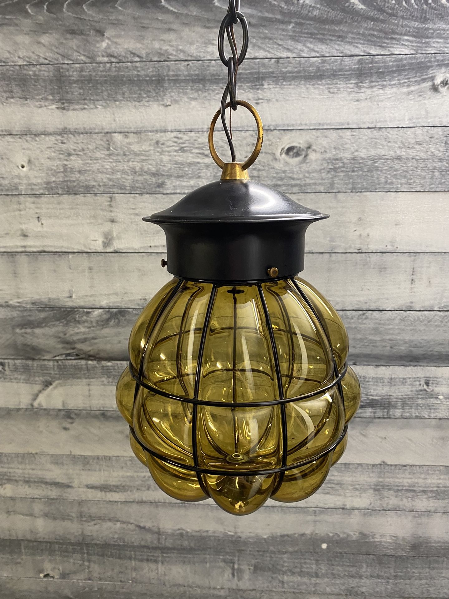 Vintage Caged Amber Bubble Glass Swag Pendant lamp