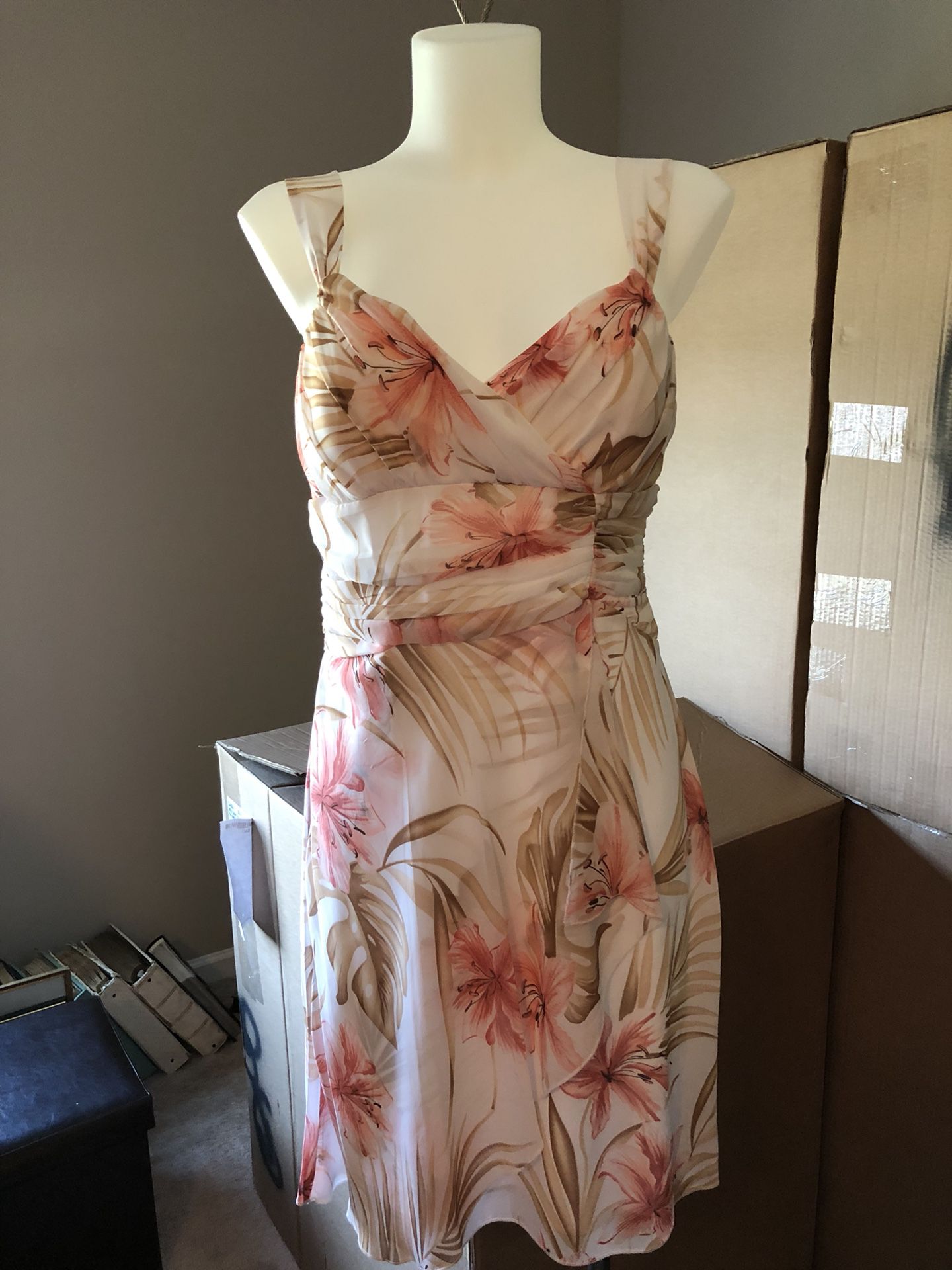 Floral pink, tan and white flowy strap dress s11