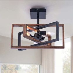 0771: New Farmhouse 3-Light Flush Mount Ceiling Light Fixture Rustic Metal and Wood Chandelier Retro Close to Ceiling Lighting