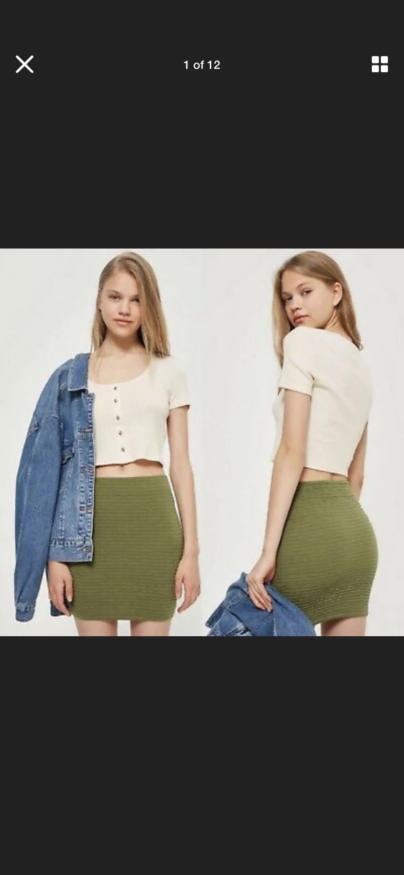 Topshop Women's Stretchy Textured Knit Pull On Mini Skirt Khaki Size 10