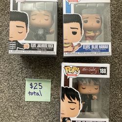 Funko Pops - Elvis - Jailhouse Rock, Blue Hawaii, ‘68 Comeback Special (186, 187, 188)