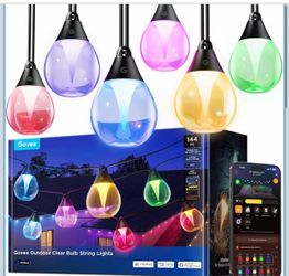 Govee Clear Bulb Outdoor String Lights, 144ft IP67 Patio & Backyard Lights 45 RGBWIC Dimmable LED Bulbs, 111 Modes, Music Sync, IP67 Waterproof & Shat