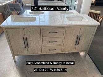 72" Bathroom Vanity with Carrara Marble Countertop & Solid Wood & Plywood Cabinet #3457