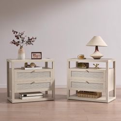 Set of 2- rattan nightstand / side table