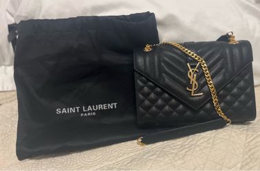 YSL Quilted Envelope Black Shoulder Bag Gold Chain Strap