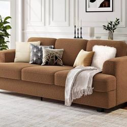 89” Cloud Loveseat Sofa – 3-Seater, Deep Seats, Bouclé Fabric – Brown 
