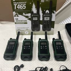 4 Pack NewbrandMotorola T465 Talk about Two Way Radio With Bonus Carry Case And Earbuds With Pit Microphone  (mountain To Valleys Upto 35 Miles,