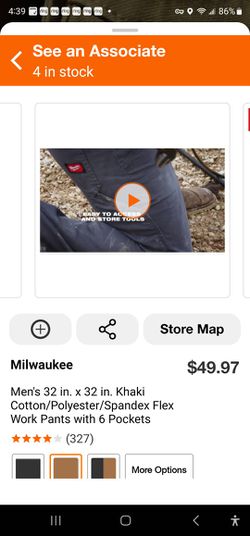 Milwaukee Men's 30 in. x 30 in. Khaki Cotton/Polyester/Spandex