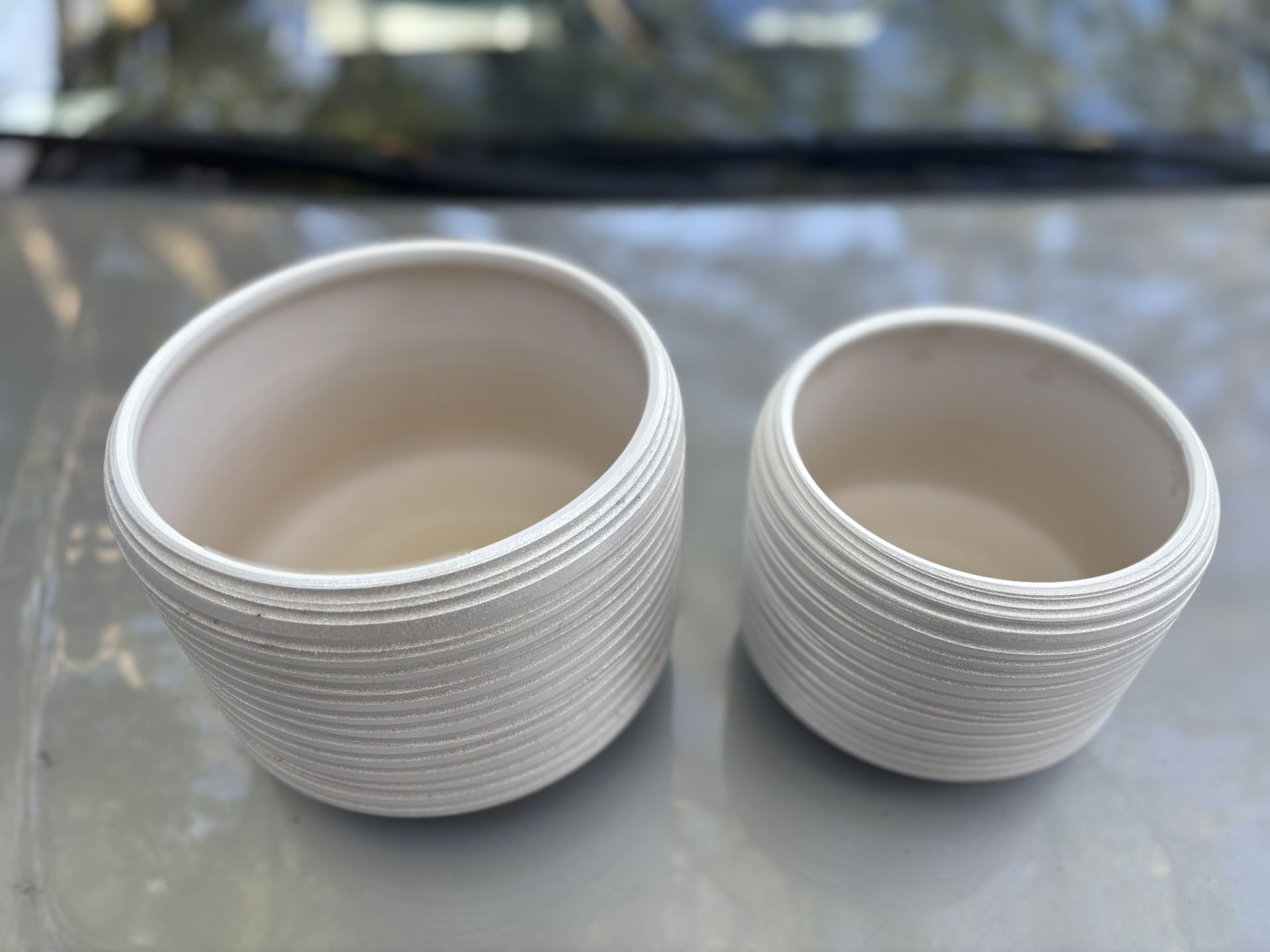 New 8 + 6 Inch White Ceramic Decorative Flower Plant Pots with Drainage