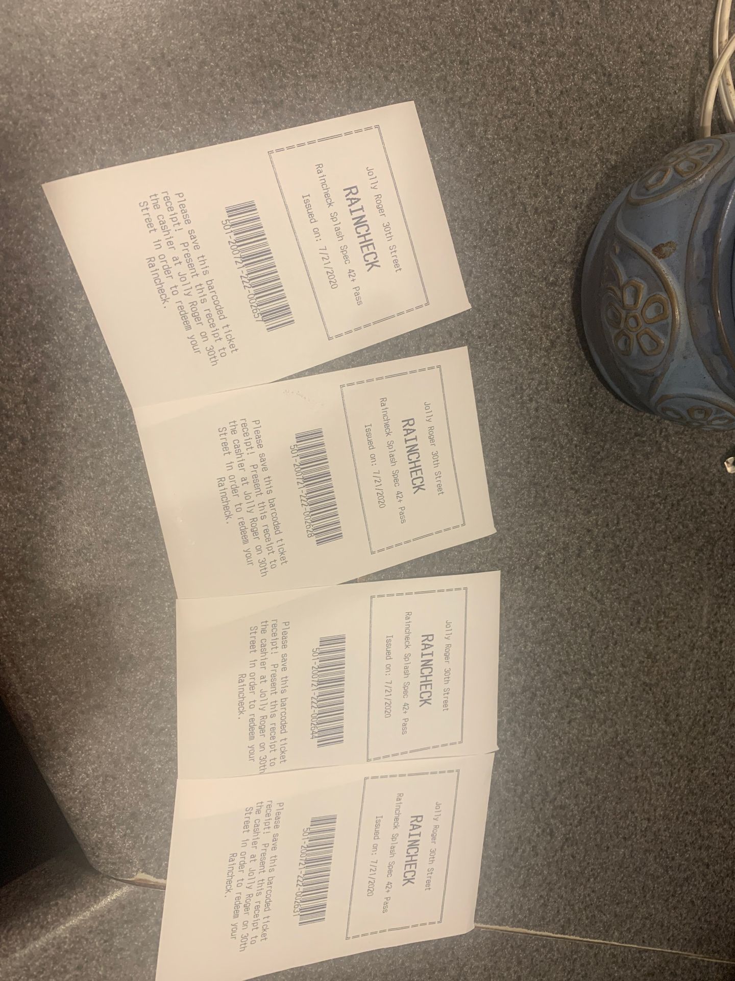 4 tickets to Jolly Roger water park