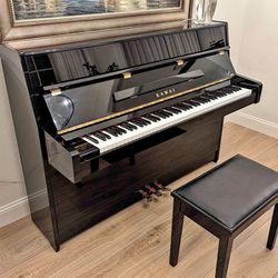 Black Kawai Upright Piano—K-15E, 2012, Like New