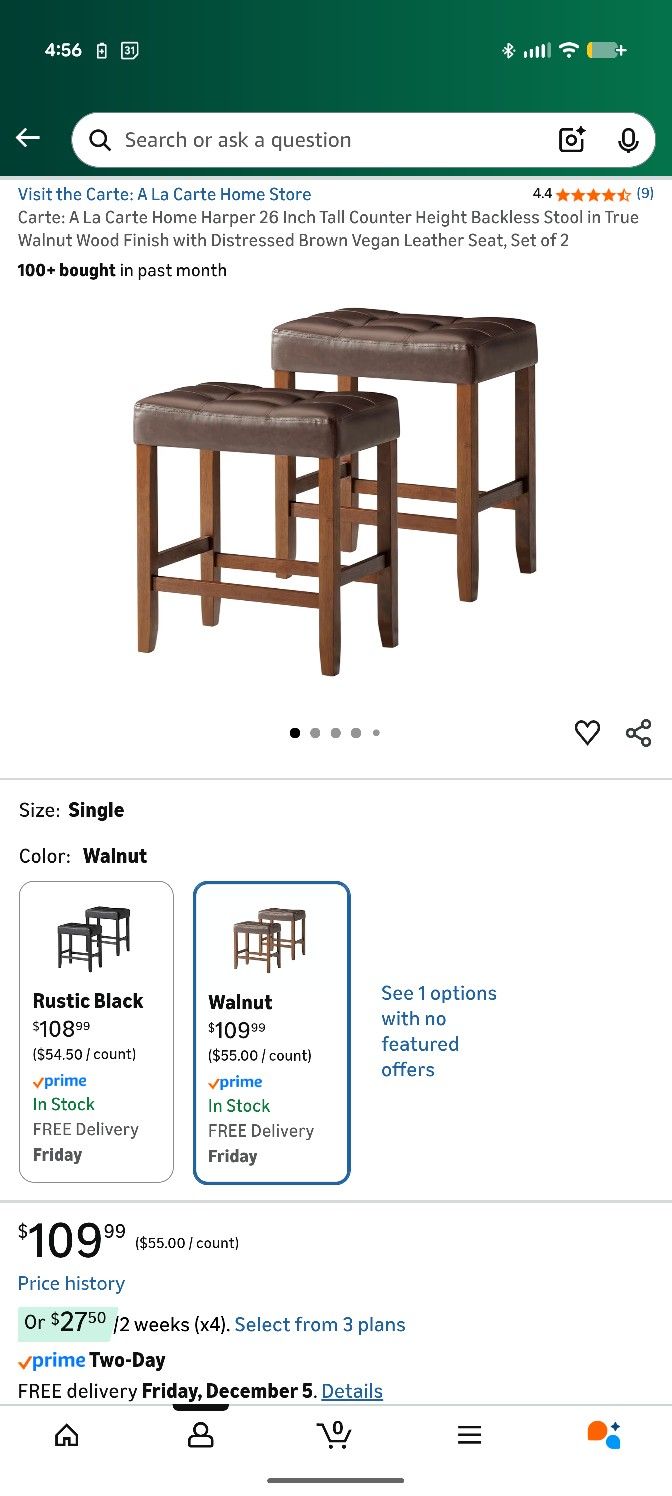 Selling A NIB Pair Of Backless Brown/Walnut Wooden Stools - Brand New!