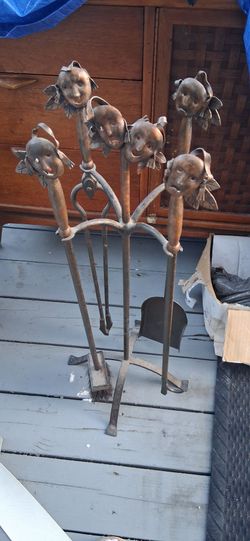 20th century vintage cast iron fireplace set