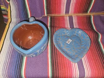 Heart-Shaped Blue Talavera-Style Ceramic Cup and Saucer Set